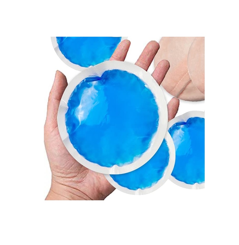 Almofada Gel Terapia Frio - Antes, Durante e Pós Procedimentos - 2 und Pacote redondo de gel azul em embalagem plástica branca na mão