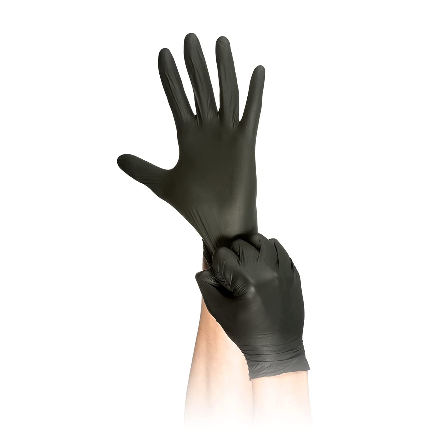 Luvas Pretas Nitrilo Sensitive 100und S, M, L Duas mãos com luvas pretas de látex