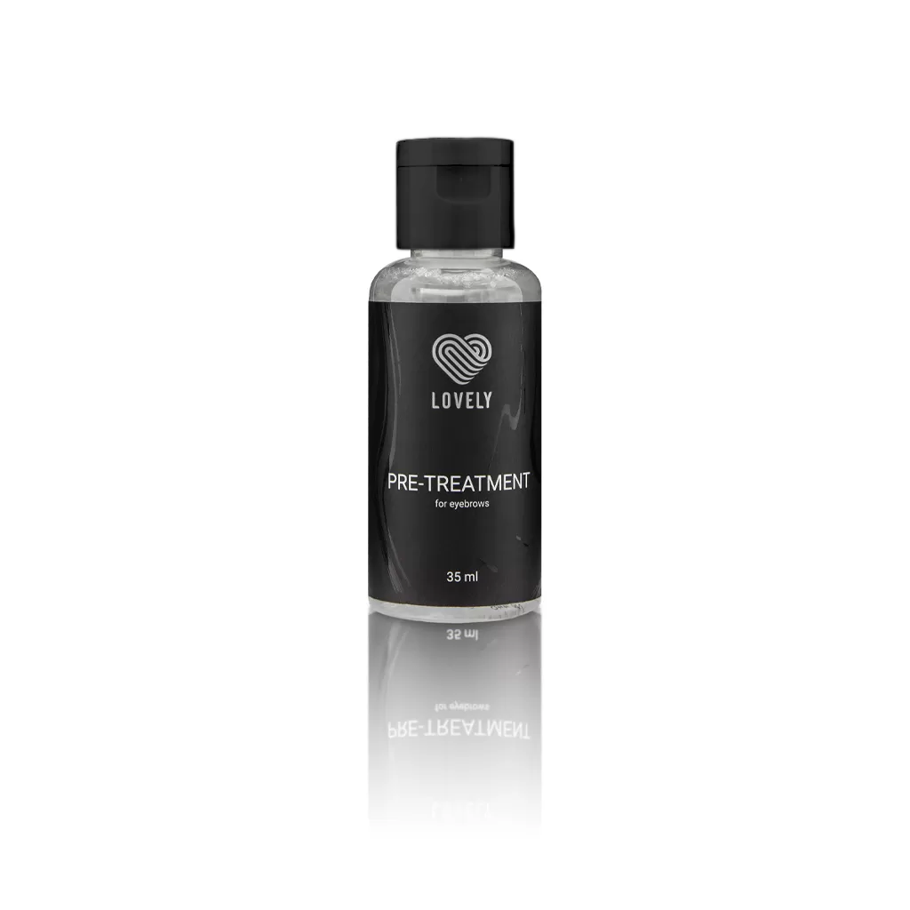 Pré-tratamento Lovely Sobrancelhas 35ml - Preparação para Henna Frasco de pré-tratamento para sobrancelhas em plástico transparente com etiqueta preta