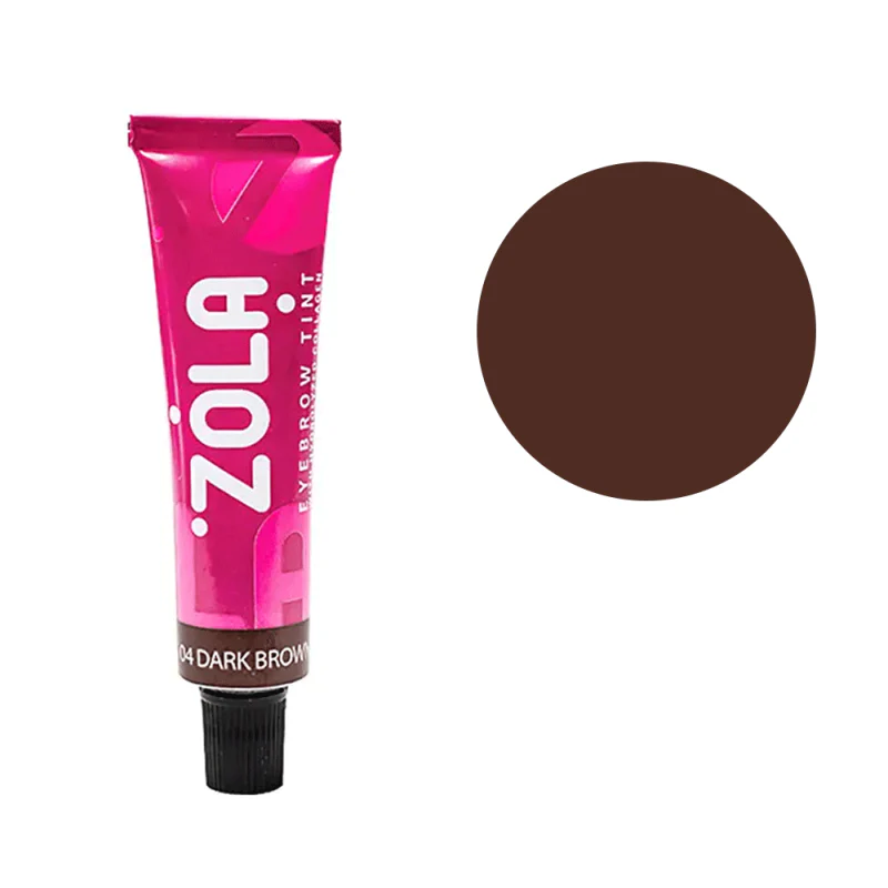 ZOLA Tint 04 Dark Brown 15 ml - Tintura de Sobrancelhas Tinta para sobrancelhas em tubo rosa com amostra de cor marrom escuro