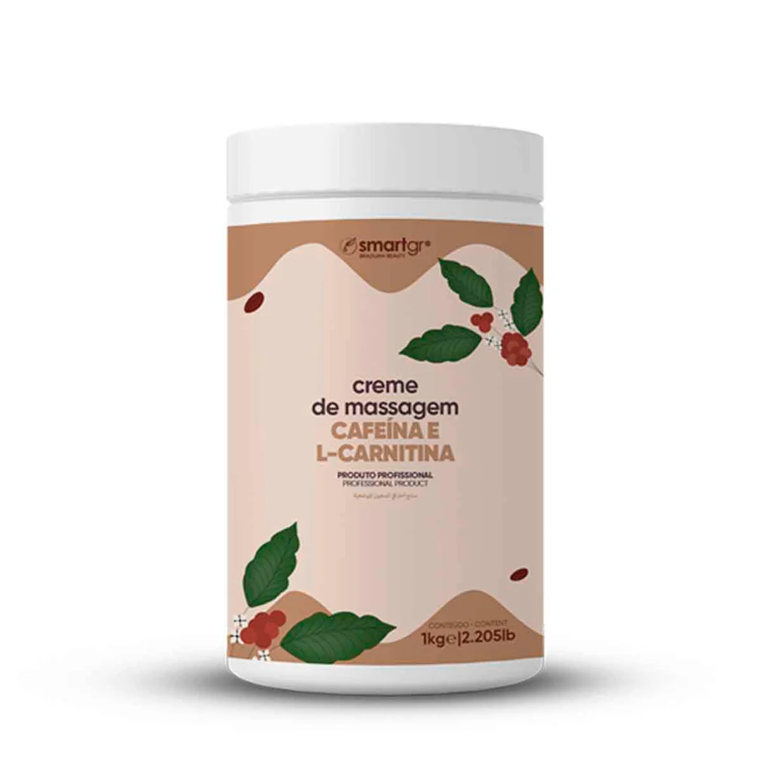 Creme de Massagem Cafeína e L-Carnitina Smart GR 1kg - Corporal Profissional Frasco de creme de massagem Smartgr 1kg com cafeína e L-carnitina