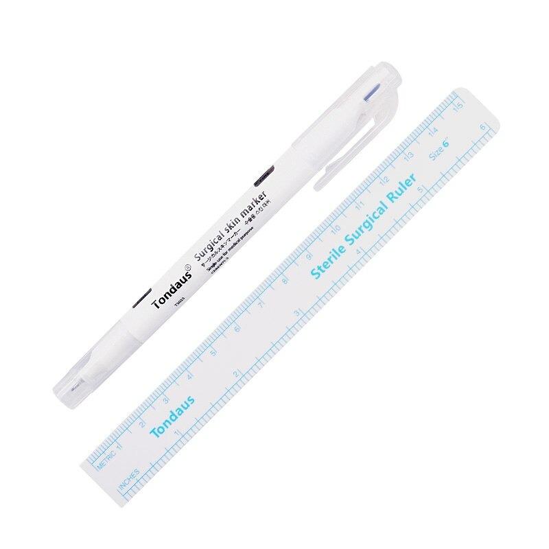 Caneta Cirúrgica Marcação Caneta branca para marcação cirúrgica com régua transparente Sterile Surgical Ruler