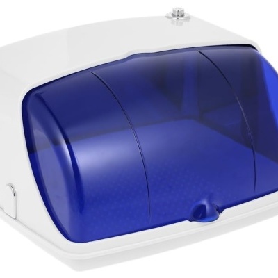 Caixa para pão branca com tampa azul translúcida curva