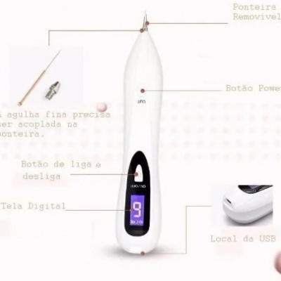 Dispositivo branco com ecrã digital, botões e ponteira removível
