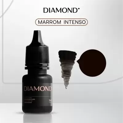 Frasco preto de pigmento marrom intenso para micropigmentação de sobrancelhas.