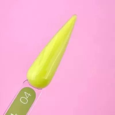 Pincel de maquilhagem amarelo neon com cabo transparente e etiqueta verde