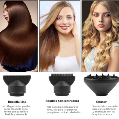 Três estilos de cabelo: liso castanho, liso loiro e ondulado loiro.