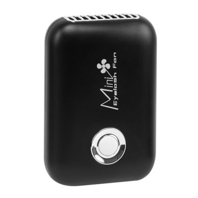 Ventoinha compacta preta Mini Eyelash Fan com botão circular prateado