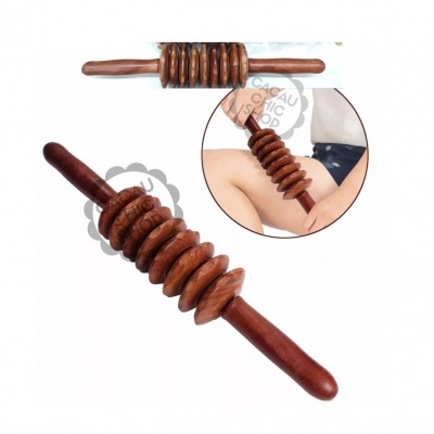 Rolo de massagem em madeira com ranhuras e alças