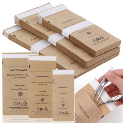 Pacotes de papel esterilizáveis FACESHOWES castanhos com faixas brancas