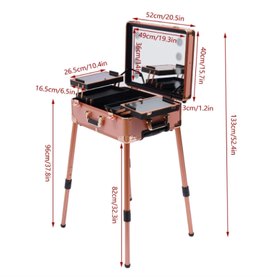 Estojo metálico bronze com espelho e pés ajustáveis