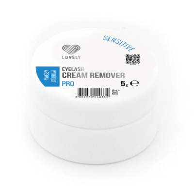 Frasco pequeno branco com etiqueta de removedor de creme para pestanas