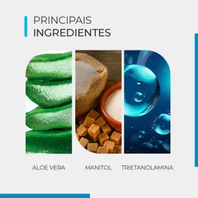 Três ingredientes principais: Aloe Vera, Manitol, Trietanolamina