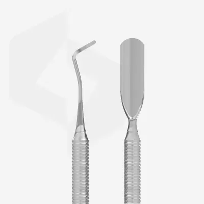 Ferramentas dentais metálicas prateadas com cabo texturizado em fundo branco