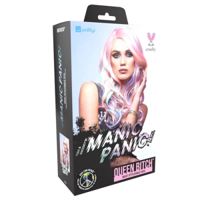 Caixa de peruca Manic Panic Queen Bitch com cabelo colorido rosa, azul e lilás