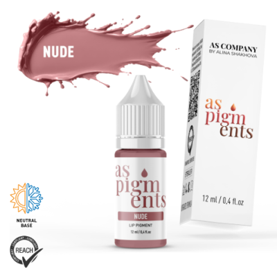 Frasco e caixa de pigmento labial nude da AS COMPANY