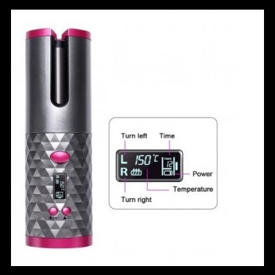 Aparelho para modelar cabelo cinzento e rosa com ecrã digital e botões