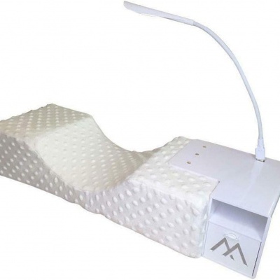 Almofada branca texturizada com relevo e suporte acrílico com candeeiro LED e compartimento