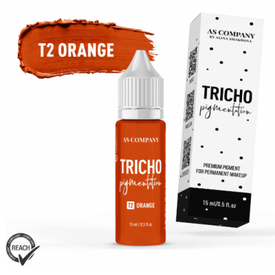 Frasco e embalagem de pigmento para maquilhagem permanente T2 ORANGE da marca AS COMPANY