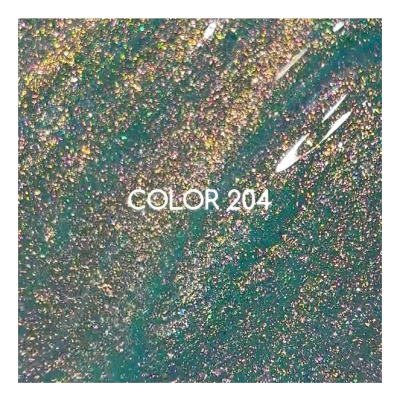 Verniz brilhante textura verde dourado com texto COLOR 204