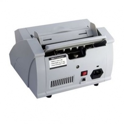 Máquina calculadora de bilhetes cinza com etiqueta e botões