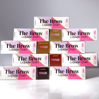 Caixas brancas de tinta líquida para sobrancelhas PINKFLASH empilhadas