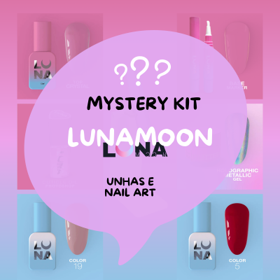 Kit de manicure com vários produtos para unhas em embalagens cor-de-rosa e azul com texto
