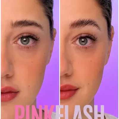 Rosto feminino com sobrancelhas naturais e modeladas lado a lado