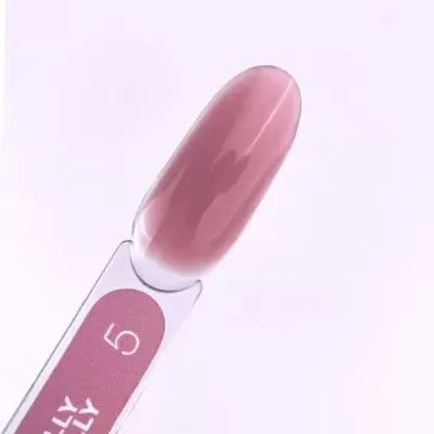 amostra de verniz para unhas cor de rosa em suporte transparente com etiqueta JELLY GELLY 5
