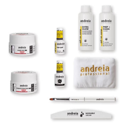 Conjunto de produtos de manicure Andreia sobre fundo branco