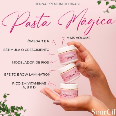 Três frascos de Pasta Mágica SourCil em fundo rosa