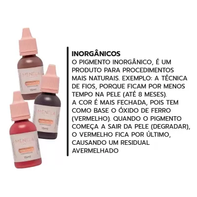 Frascos de pigmento estética com rótulos rosa claro e texto informativo em português