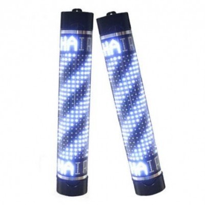 Paus luminosos LED azuis e brancos com bases pretas e text 'HA TI'