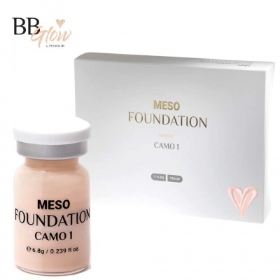 Base MESO FOUNDATION CAMO 1 em frasco com embalagem branca