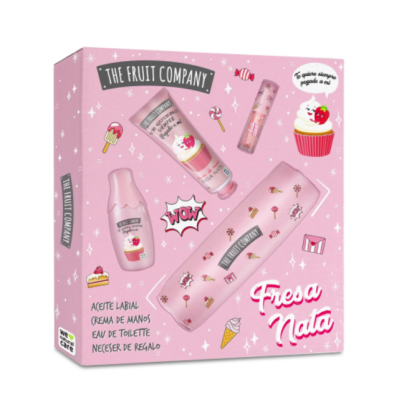 Conjunto de cosméticos The Fruit Company rosa com desenhos de doces e gelados