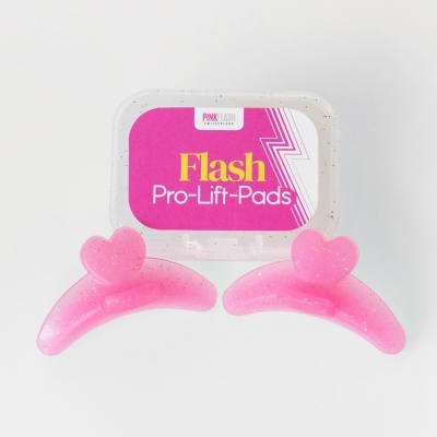 Pads de elevação rosa com embalagem transparente e rótulo rosa Flash Pro-Lift-Pads