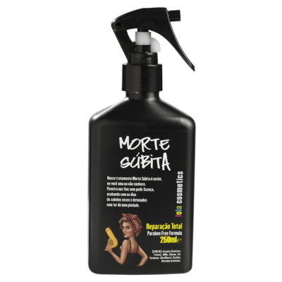 Frasco preto com spray do produto Morte Súbita da Lola Cosmetics 250ml