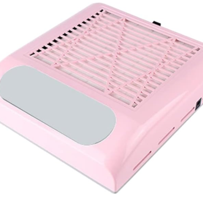 aspirador unhas rosa com grelha superior e área cinza frontal