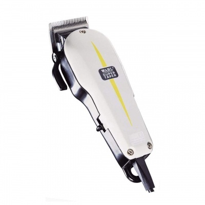 Máquina de cortar cabelo elétrica Wahl Super Taper prateada com faixa amarela