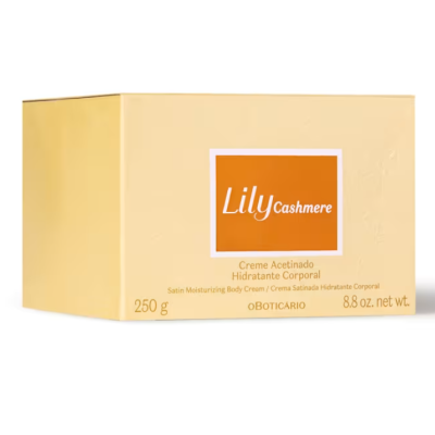 Embalagem amarela de creme hidratante corporal Lily Cashmere