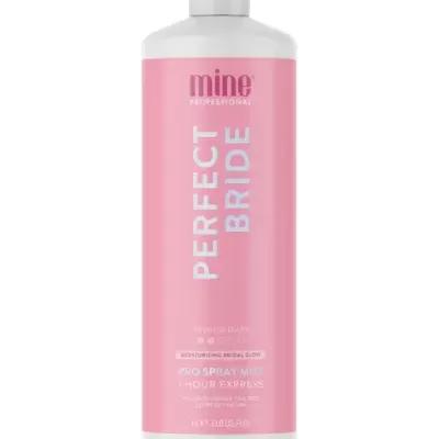 Frasco rosa com tampo branco de produto cosmetic Mine Professional Perfect Bride
