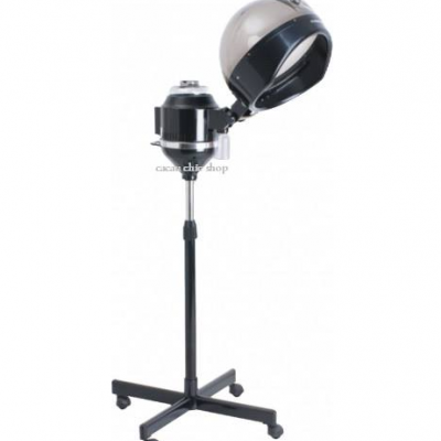 Secador de cabelo profissional de salão preto com tampa transparente e base com rodas