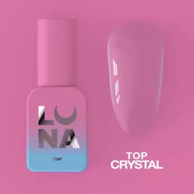 Verniz para unhas rosa LUNA NAILS com amostra de cor e texto TOP CRYSTAL