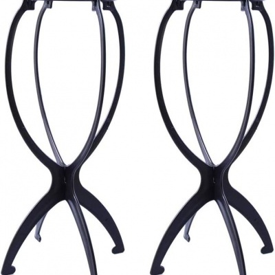 Par de pés para manequins em plástico preto e metal prateado