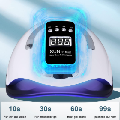 Lâmpada para unhas SUN X11 MAX digital com luz azul ligada