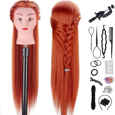 Cabeça manequim treino penteados com cabelo ruivo e acessórios
