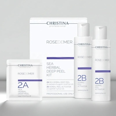 Conjunto Christina professional ROSEDEMER SEA HERBAL DEEP PEEL KIT com embalagem branca e texto azul e cinza
