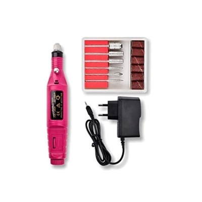 Conjunto de aparador de unhas elétrico cor de rosa com acessórios e carregador