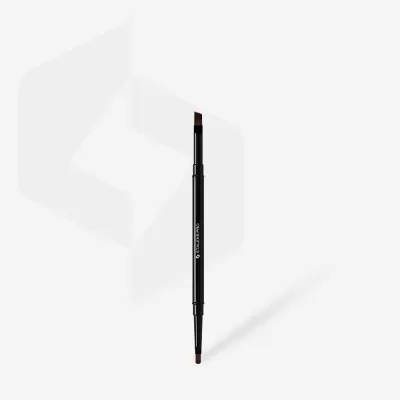 Pincel duplo preto para maquilhagem com cerdas marrons e texto STALEKS PRO no cabo.