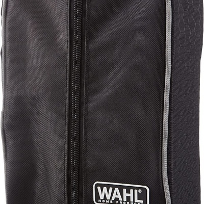 Bolsa organizadora preta com fecho de correr e etiqueta WAHL